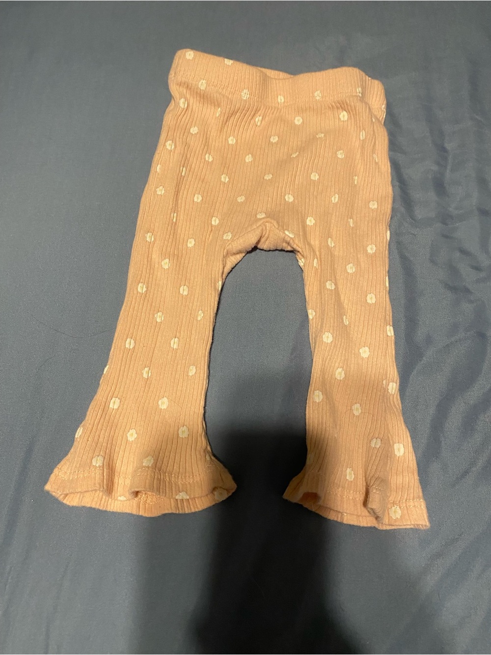 Peach Polka Dot Ribbed Baby Flared Leggings